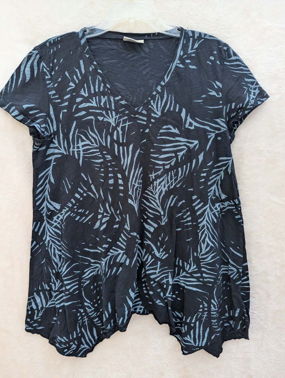 iCantoo Black Blue Tropical Palm Leaf Tunic Top with Hanky Hem